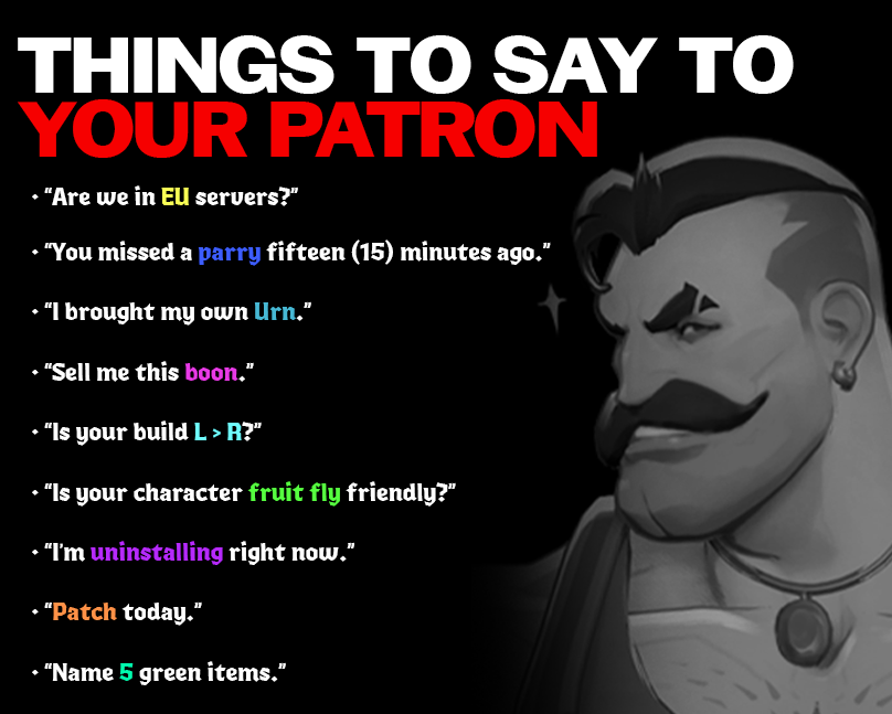 moragopus's tweet photo. things to say to your patron https://t.co/c5YHjWOECc