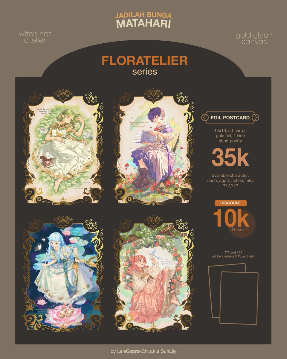 LeleGeprekCh's tweet photo. (1/4) [💖&📷 greatly appreciated!] 

2nd batch #CF23 #Comifuro23 catalogue is here!  Available for pick-up ots and mail order!

🕰️PO time: 21 Sep - 24 Sep 
🌻Circle number: M-30a both days
🌟Witch Hat Atelier
🌠31 OCT-1 NOV ICE BSD, Indonesia 
💵BCA and Qris, price in IDR

⚠️LINK FOR THOSE WHO JOIN 1ST BATCH
https://t.co/Iryzf1amrY

⚠️Link for new customer
https://t.co/BJYqcjjUtR

🧺INTL by Ko-fi soon!