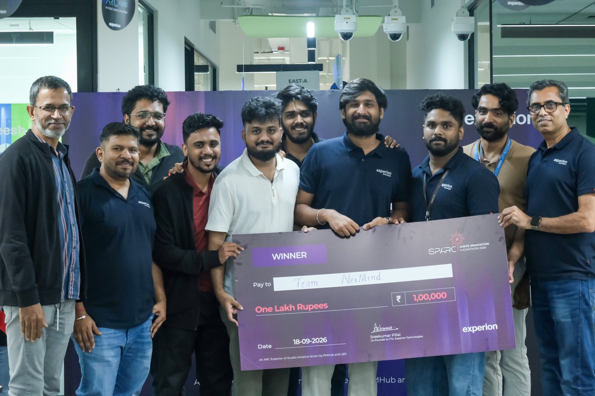 experionglobal's tweet photo. The moment of glory is here! 🏆
SPARC Hackathon 2026 has its winners! Team NexMind takes the Winner title, with Team Alpha as First Runner-Up and Team ARCitects as Second Runner-Up.
Congratulations to all the teams who made SPARC electric! ⚡
#SPARCHackathon2026 #ARCForge https://t.co/B7VdFmDQhF