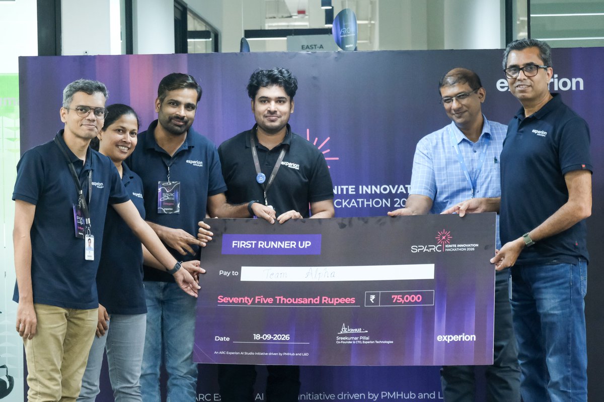 experionglobal's tweet photo. The moment of glory is here! 🏆
SPARC Hackathon 2026 has its winners! Team NexMind takes the Winner title, with Team Alpha as First Runner-Up and Team ARCitects as Second Runner-Up.
Congratulations to all the teams who made SPARC electric! ⚡
#SPARCHackathon2026 #ARCForge https://t.co/B7VdFmDQhF