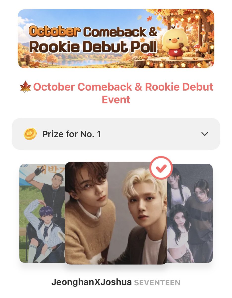 cherishuas's tweet photo. 📣 𝟭𝗦𝗧 𝗝𝗛𝗛𝗝 𝗨𝗡𝗜𝗧 𝗩𝗢𝗧𝗜𝗡𝗚! 

everyone, open ur choeaedol app and vote for jeonghan & joshua!

- go to 'One Pick'
- then 'Theme Pick'
- choose 'October Comeback & Rookie Debut Event'
- vote for JeonghanXJoshua

✅ 2 votes per acc / device
📆 sept 10 - oct 7
🔗 https://t.co/VkcQ6AZCCs

#JEONGHAN #JOSHUA #JHHJ
#정한 #조슈아 #세븐틴 @pledis_17