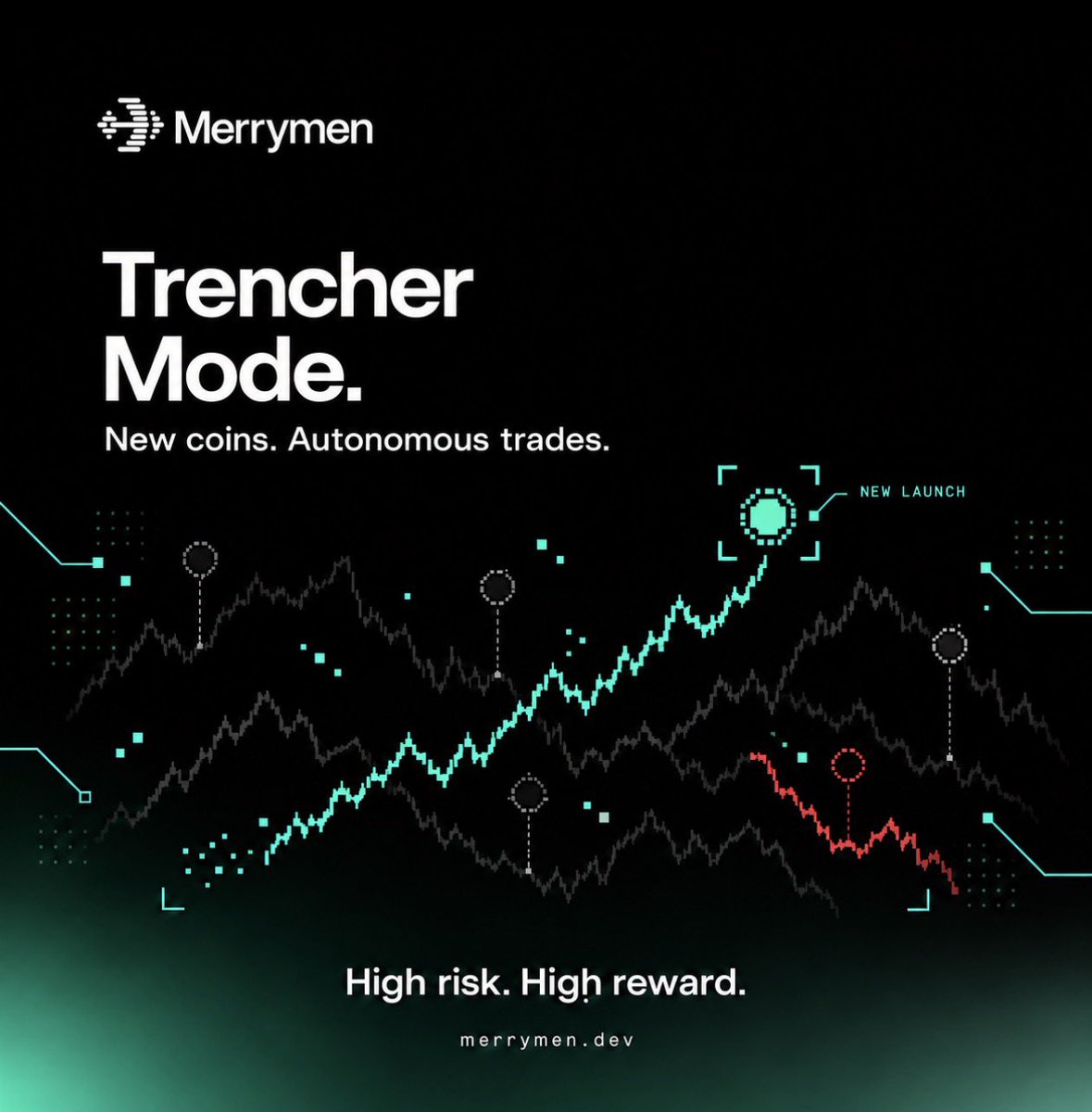 MerrymenAI's tweet photo. 🚨LIVE: Your agent in the trenches.

Introducing Trencher Mode: built for agents to discover and trade newly launched coins.

High risk. High reward. Fully degen. https://t.co/RCqBjdUK1F