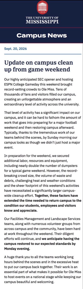 WilliamKneipOM's tweet photo. Happy Monday morning, Rebs!
Here’s a quick update on campus and the crews who are hard at work to return campus to its normal beauty. Thank you to those who help us keep our campus beautiful! https://t.co/WhnGv2mV2C