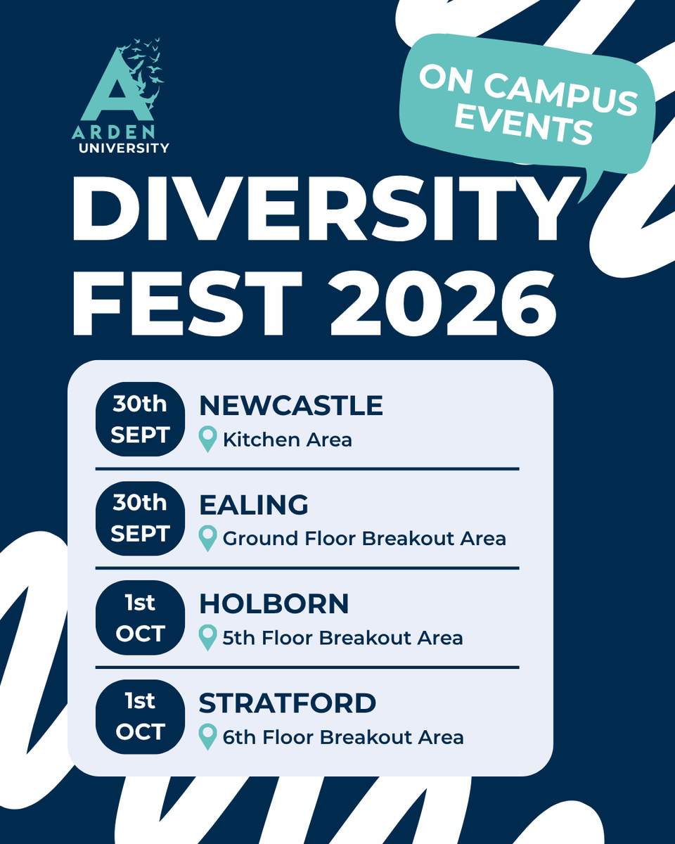 Arden_Uni's tweet photo. Diversity Fest is coming to a campus near you! 
 
Come along, meet the team and be part of the celebration! 🌈
 
#DiversityFest2026 #ArdenUniversity https://t.co/0bw9DOQmyY