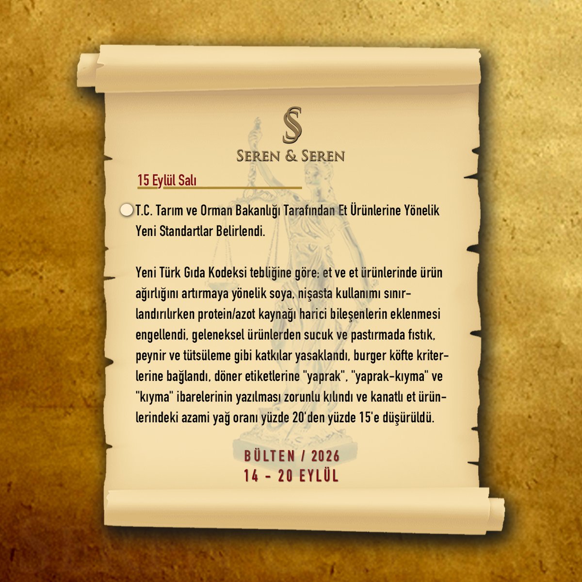 SerenHukuk's tweet photo. 14 Eylül - 20 Eylül arası seçtiklerimiz "BÜLTEN"de... Tamamı için;
https://t.co/2lGW48QBlG
#haber #güncel #geçenhafta #neoldu https://t.co/jVKjcKiRH1