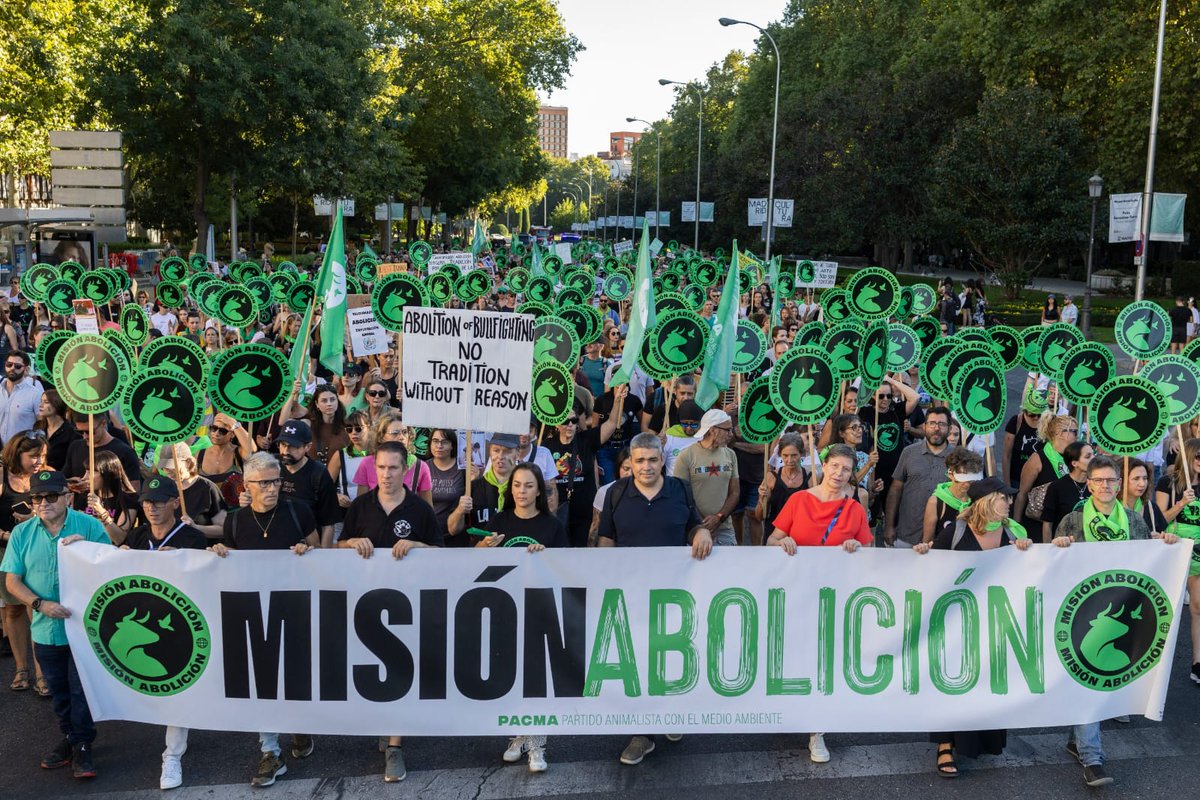 PartidoPACMA's tweet photo. 💚 ¡Mires donde mires, siempre encontrarás el #VERDE!

Este sábado Madrid se tiñó de verde con Misión Abolición ✊

GRACIAS a las miles de personas que apoyaron, un año más, la manifestación antitaurina más grande del país. 

Nos honra y enorgullece poder reunir a tanta gente en favor de los animales. 

No nos olvidemos nunca: los buenos, los compasivos, los coherentes y los empáticos SOMOS MÁS.

#MisiónAbolición #tauromaquiaabolición #Madrid