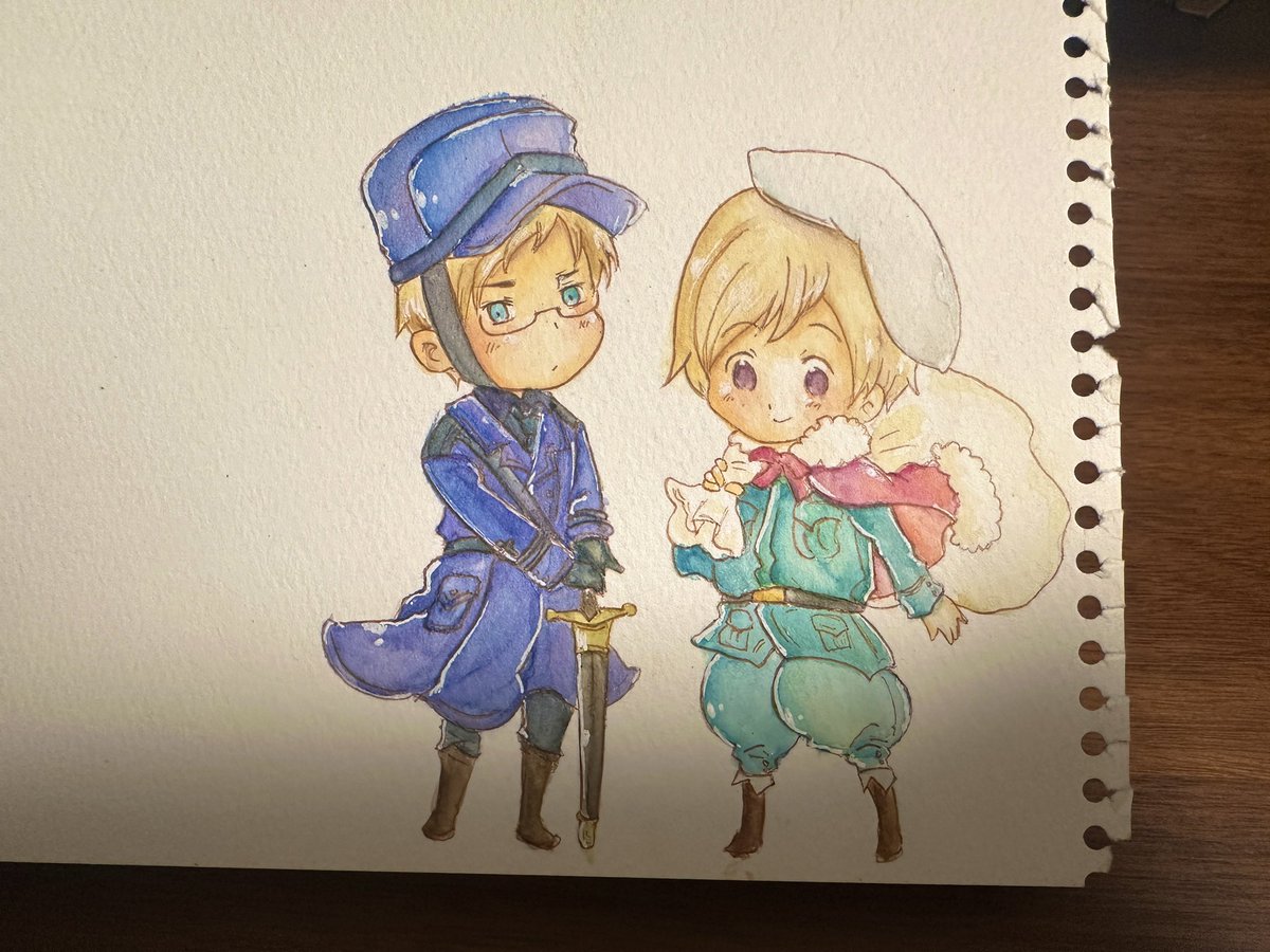 tetetea's tweet photo. 楽しいタグに便乗させてください！

とにかく一目惚れしてトレカの模写をした、、まだアナログ水彩でした😂

#初めて描いたヘタリアイラストを晒そう https://t.co/91dsU7JNic