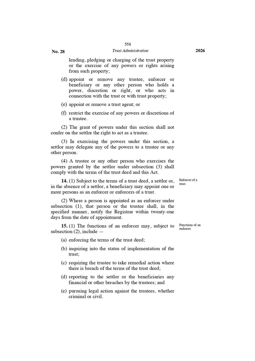 OduorACaroline's tweet photo. Fact 10 | Trustees now have a statutory watchdog

The Trust Administration Act, 2026 provides for an enforcer to monitor compliance with the trust deed, demand remedial action, report breaches and take legal action against trustees. The enforcer can access relevant trust records. https://t.co/jjnPplqQbq