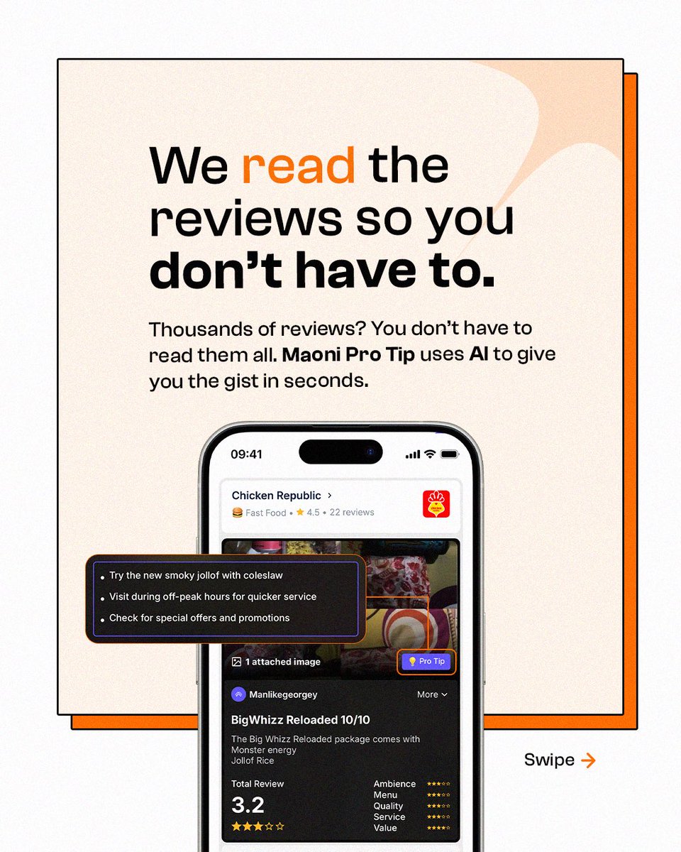 MymaoniApp's tweet photo. If you’re still wondering what you can do on @MymaoniApp , then you’re not an OG. 😂

But no worries, we’ll put you on today. 👀
Swipe to see what Maoni can actually do for you. 

Discover better. Review better. Get rewarded. 🧡

https://t.co/TSgxuzz1w9 https://t.co/u4sitHePXO