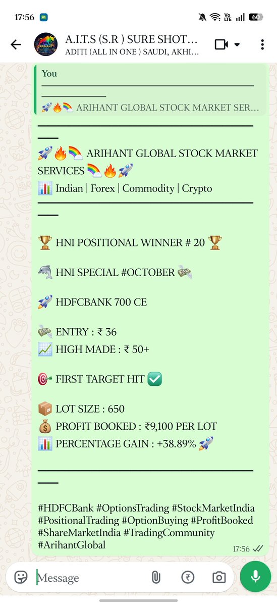 AITSSURESHOT's tweet photo. 🏆 HNI POSITIONAL WINNER # 20 🏆  

🐬 HNI SPECIAL #OCTOBER 💸  

🚀 HDFCBANK 700 CE  

💸 ENTRY : ₹ 36  
📈 HIGH MADE : ₹ 50+

📦 LOT SIZE : 650  
💰 PROFIT BOOKED : ₹9,100 PER LOT 

#HDFCBank #OptionsTrading #StockMarketIndia #PositionalTrading #OptionBuying #ProfitBooked https://t.co/HDKCWybjm3