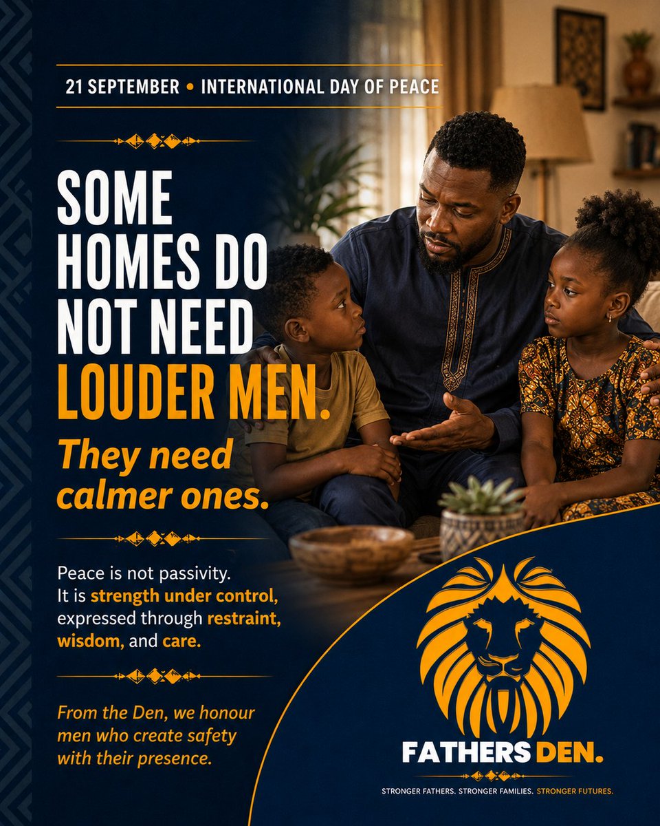 FathersDen's tweet photo. Hey Dad,

Some homes do not need louder men.
They need calmer ones.

Not silent men. Not passive men.
Men who can disagree without making the whole house unsafe.

Our children are also learning conflict from us.

#FathersDen https://t.co/nlAr66M8fk