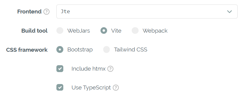 bootify_io's tweet photo. https://t.co/EI9zZF9qpx now has separate options for the technology, frontend build tool and CSS framework. Vite is the new default where supported. #springboot #vite #react #angular https://t.co/6oJ6DGjABe