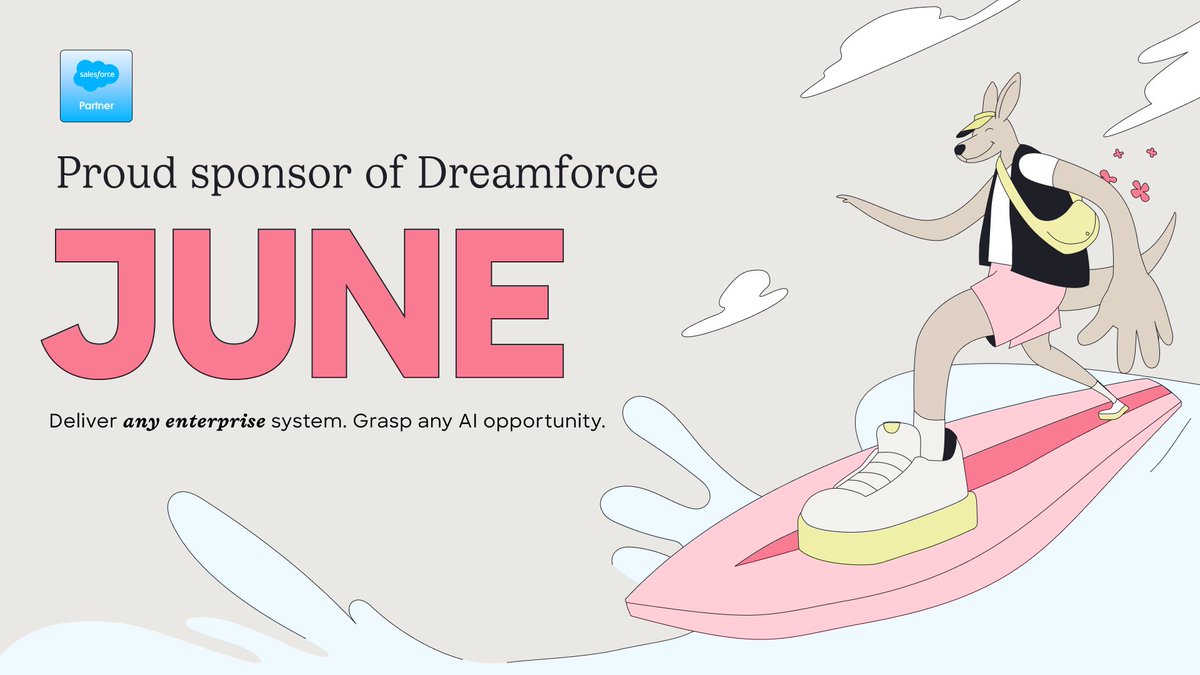 Dreamforce's tweet photo. You’re not late to the AI wave. You’re just carrying too much gear.

June plugs enterprise systems, AI agents and data platforms straight in, no heavy lift. Loved digging into this at Dreamforce. Let’s keep going: https://t.co/5ZtSfpdv2L

#sponsored #DF26 https://t.co/edFqbZaenx