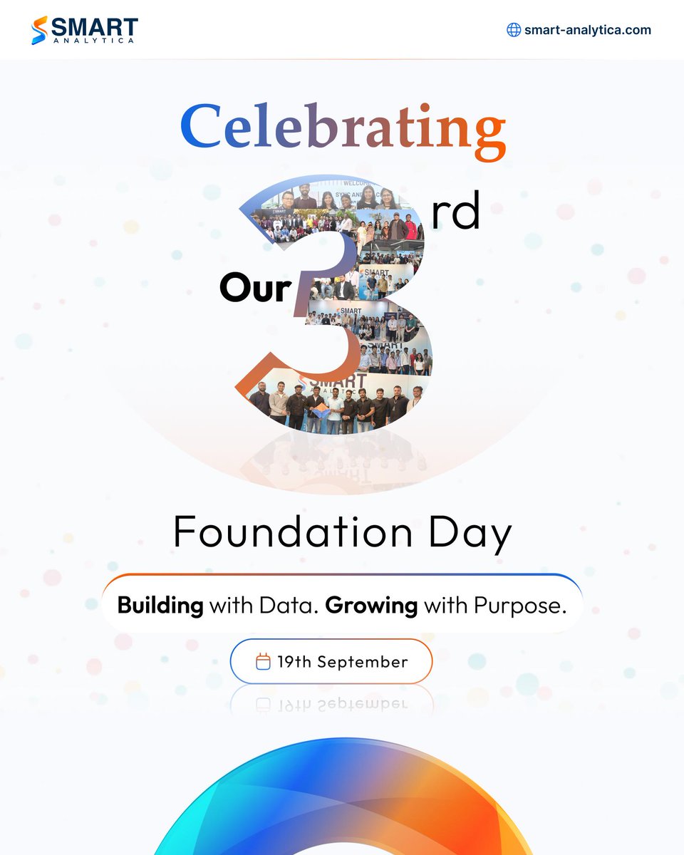 smart_analytica's tweet photo. Three years of building, learning, growing &amp; taking on new challenges. 

Celebrating Smart Analytica’s 3rd Foundation Day &amp; the people, ideas &amp; partnerships that have shaped the journey so far.

𝐇𝐚𝐩𝐩𝐲 3𝐫𝐝 𝐅𝐨𝐮𝐧𝐝𝐚��𝐢𝐨𝐧 𝐃𝐚𝐲, #𝐒𝐦𝐚𝐫𝐭𝐀𝐧𝐚𝐥𝐲𝐭𝐢𝐜𝐚!

#3Years https://t.co/ftUlVtU8cQ