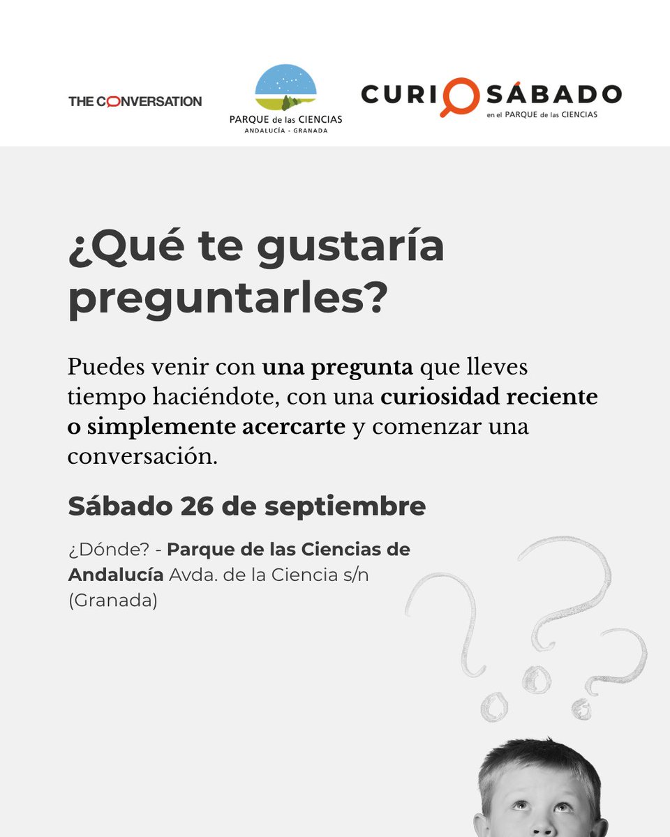 Conversation_E's tweet photo. ¡Ya llega el #Curiosábado! 

Este sábado en @ParqueCiencias (Granada) podrás hacer tus preguntas a 4 expertos de diferentes áreas. ¿Te vienes a pasar la mañana con nosotros?  

Más info en las imágenes 👇 https://t.co/jxZG7hLJdK