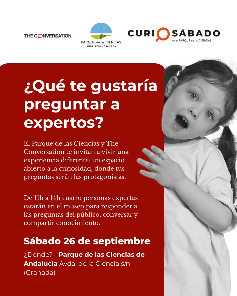 Conversation_E's tweet photo. ¡Ya llega el #Curiosábado! 

Este sábado en @ParqueCiencias (Granada) podrás hacer tus preguntas a 4 expertos de diferentes áreas. ¿Te vienes a pasar la mañana con nosotros?  

Más info en las imágenes 👇 https://t.co/jxZG7hLJdK
