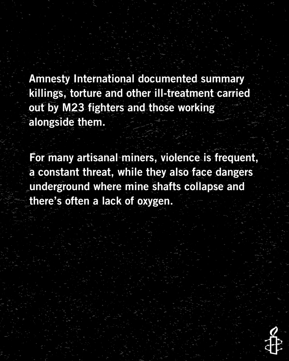 AmnestyEARO's tweet photo. 🧵1/2🧵 In the mines in North and South Kivu in the Democratic Republic of Congo, you could be beaten for requesting a break, on suspicion of hiding minerals, or as punishment for minor disagreements. https://t.co/4aYmLT9P1Z