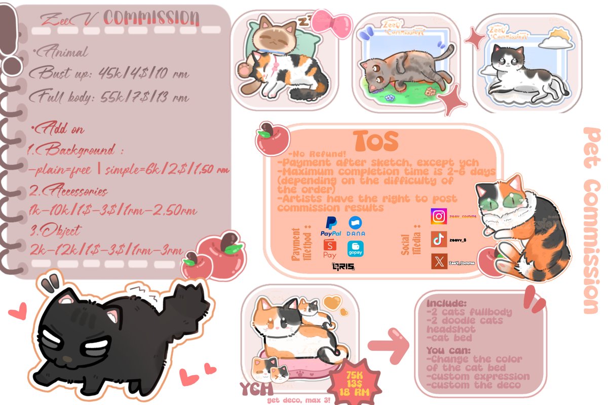 ZeeV_Commss's tweet photo. 💬 OPEN COMMISSIONS 💌✨
[ 🔁 &amp; ❤️ are very appreciated ]

‼️Ada 4 jenis commission🤯🎉

-Chibi Art 👶🍃
-Square Pfp 🙇
-Pet 🐱🐶🐰
-PNGTuber (Pop Cat) 🛍️
*Price for Local &amp; International💸
( IDR/USD/RM )

💌 DM ZeeV jika kamu tertarik! 💬
#commissionㅤ https://t.co/Dwjiwhg5Mp