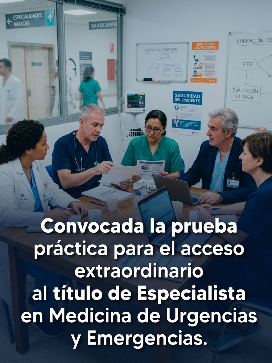 SEMES_ANDALUCIA's tweet photo. 📢 Convocada la prueba práctica para el acceso extraordinario al título de Especialista en Medicina de Urgencias y Emergencias.
📅 12/12/2026 | 📍 Madrid
ℹ️ https://t.co/EzzA0Yq68N
#SEMES #Urgencias #MIR #MUYE https://t.co/1AGKOMHrN8