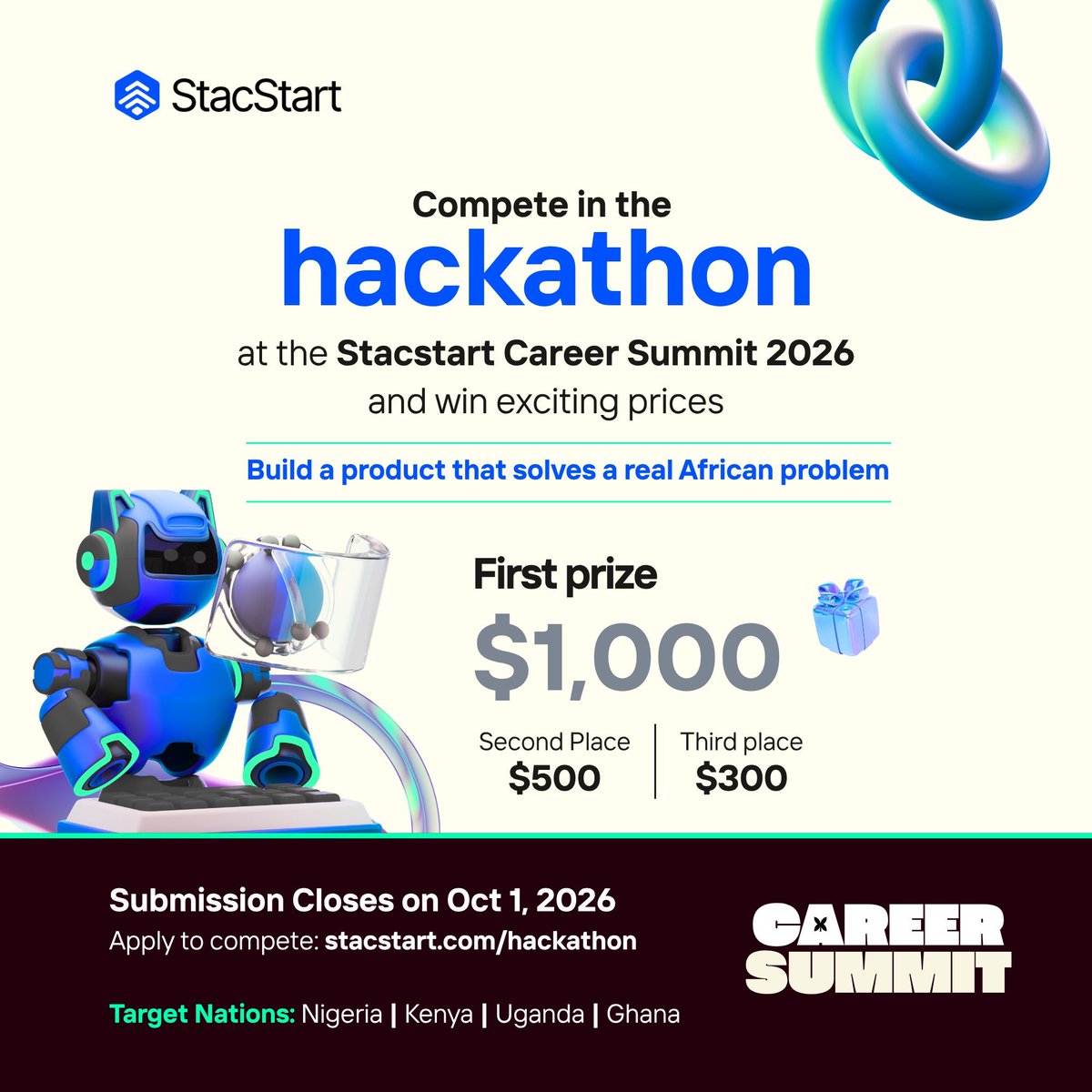 MeshachZakumi's tweet photo. Iโll be participating in the StacStart Career Summit hackathon with my team.
Looking forward to building, learning and seeing what we come up with.
#BuildWithStacStart @stacstart https://t.co/EFbZWJUgwe