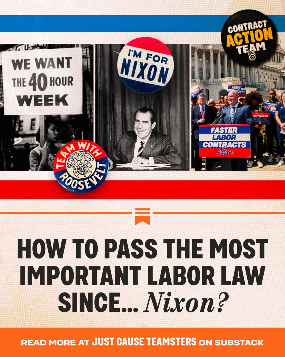 Teamsters's tweet photo. The labor reforms that laid the foundation for American greatness all have something in common: they have been bipartisan. The Teamsters are carrying that legacy forward with the Faster Labor Contracts Act: https://t.co/lHWYkehCAn https://t.co/Dz4cnnEzwc