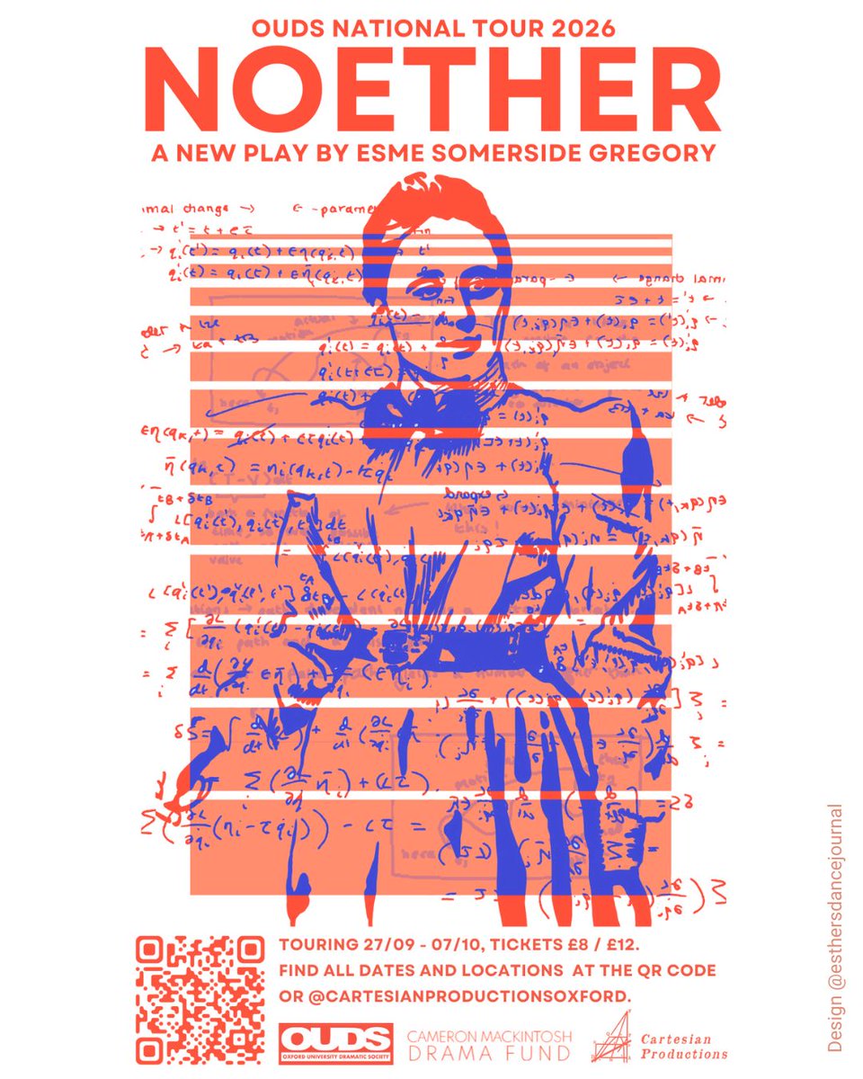 OxfordPhysics's tweet photo. Catch Noether, the acclaimed Oxford play celebrating physics pioneer Emmy Noether—Einstein’s "most significant mathematical genius."
Written by physics student Esme Somerside Gregory, it's now touring Warwick, Cambridge, London &amp; Oxford!
🎟️ Info &amp; tickets: @cartesianproductions https://t.co/jm3bS1gTCn