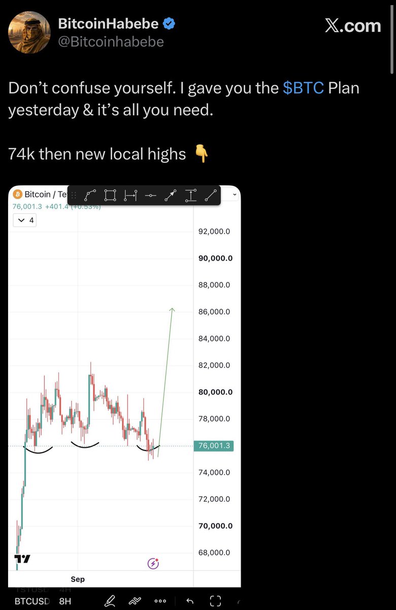 Bitcoinhabebe's tweet photo. I was loud & clear about the ENTIRE $BTC move from 63k till now at 87k. 

•At 64k$ I clearly said �� there is ZERO reason to be bearish” ✅

•At 76k$ when everyone freaked out about the clarity act & fed decision I clearly said “Don’t confuse yourselves, 74k then to new highs” ✅

I didn’t give 2 scenarios & then celebrate the winner. I am sure there is not many who predicted the entire BITCOIN & market move with such precision. 

#BTC #ETH #Bitcoin