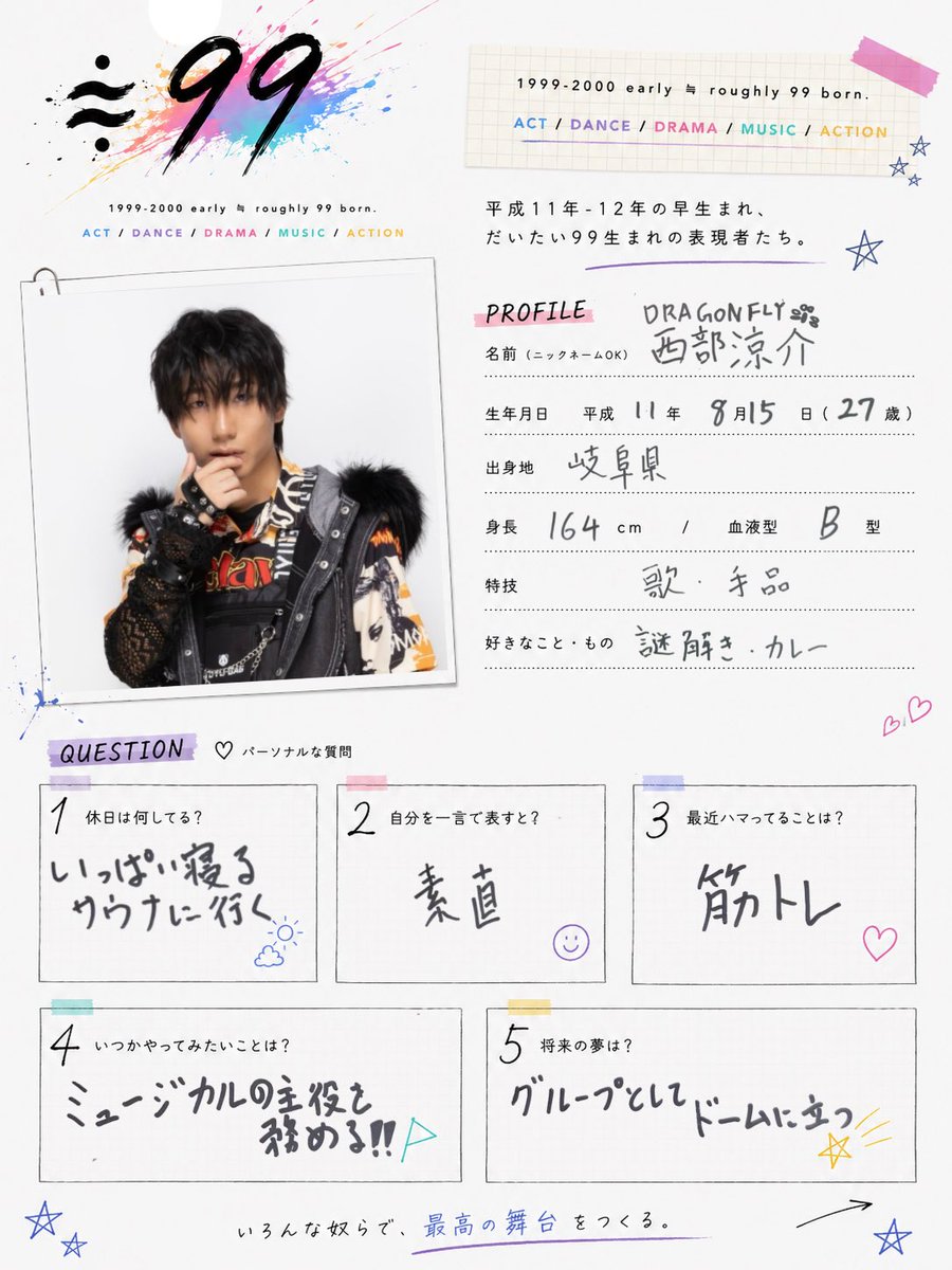 nearly99's tweet photo. ✨️メンバー紹介✨️
名前 : 西部 涼介（@dragonfly_nishi ）

 ツッコミのお兄さん、同い年だとは知っててすれ違うこともちらほら、いつもニヤニヤしてる、「青春最前線」ではどのような立ち位置なのか乞うご期待。

 #ニクキュー https://t.co/vlHDATDAxk