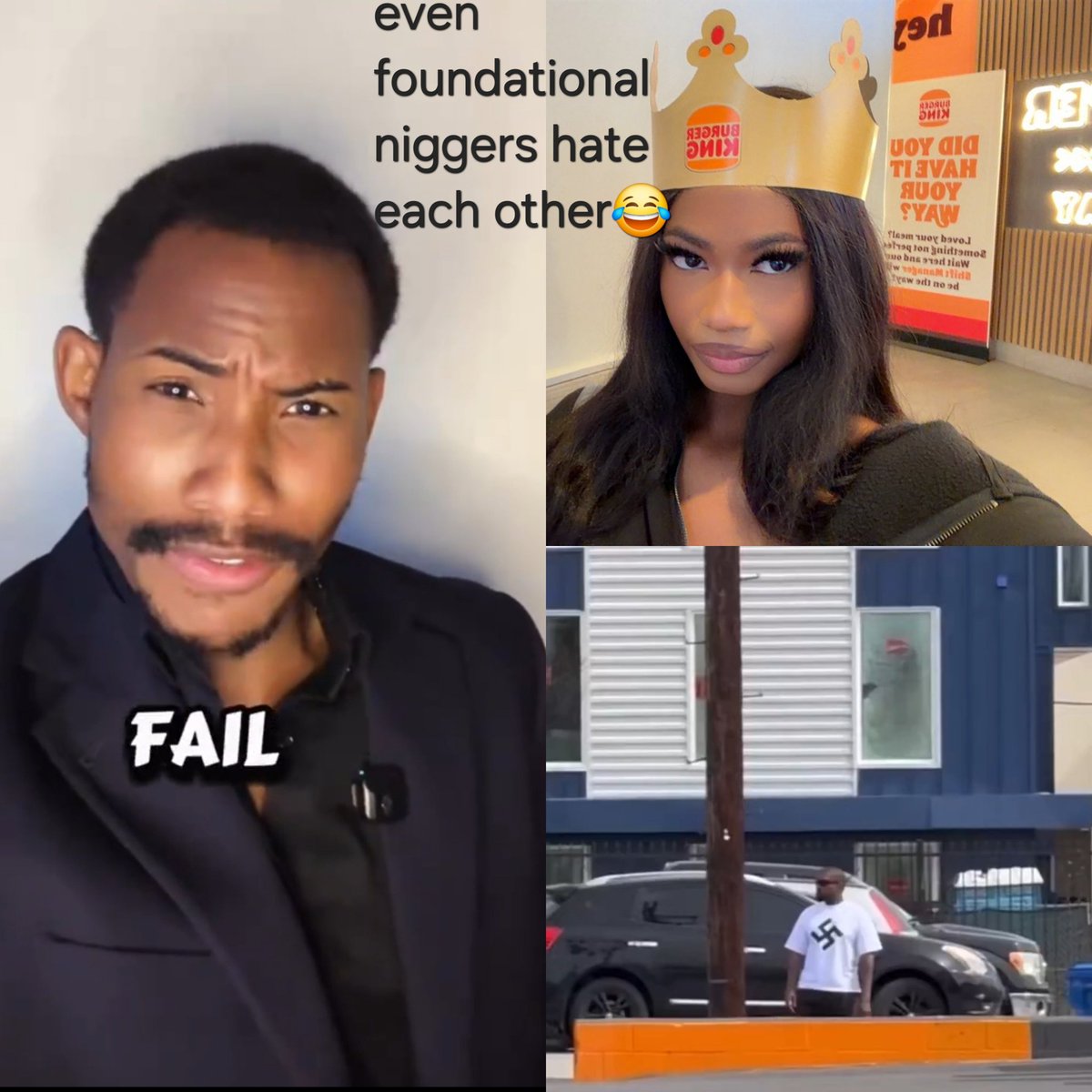 Claw1v's tweet photo. @ilovethizzhit @a1346778 She's a nigger coon american that born in american and a decendant of slaves like you foundational niggers😂 you pussy niggers have the most coon and bedwenches in your community, look at kanye west &amp; tatum😂😂

Get tf out of here nigger🤣 https://t.co/AowdAjmJ5l