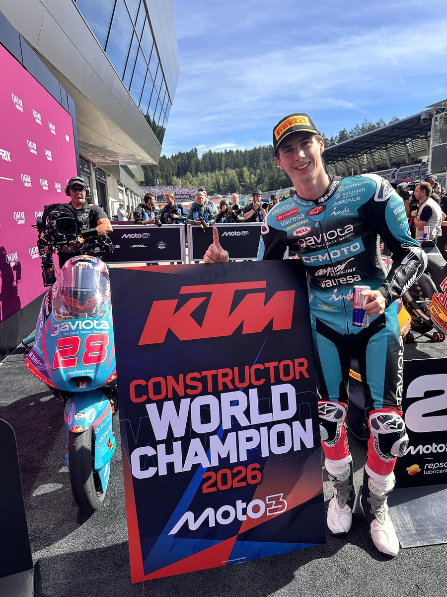 KTM_Racing's tweet photo. KTM hit another milestone on Sunday in Austria: we became the 2026 Moto3 Constructor World Champions! 🏆

Huge thanks to all the teams and riders who contributed great results to make it happen! 🍊

#KTM #ReadyToRace #AustrianGP https://t.co/ZKjBrmPyDl