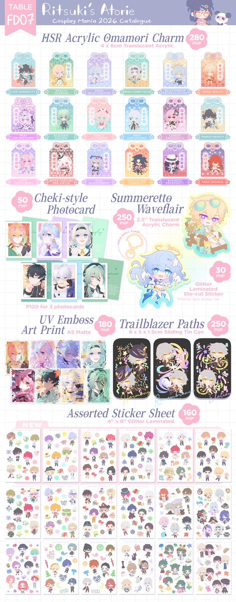ritsuki1130's tweet photo. [RTs🩷]  My Catalogue for #CosplayMania2026

🎃Twisted Wonderland 🌸A3! 🌹Otome 🎹IDOLiSH7⭐️HSR 🌼Shoujo Titles etc. etc.

DM for reservations or use form in replies 👇

#FanFairAtCosplayMania2026 https://t.co/JzKSXszOOj