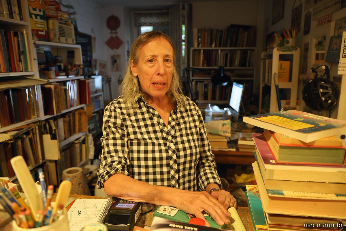 evgrieve's tweet photo. ICYMI: A confrontation outside the Harry Styles pop-up on 2nd Street ended w/ East Village bookseller Bonnie Slotnick, 72, arrested &amp; spending 12 hours in custody. She tells @Joy_of_photos what happened &amp; about the friction on the block leading up to it. https://t.co/iYbWEYuyTK https://t.co/7bpbdgn99U