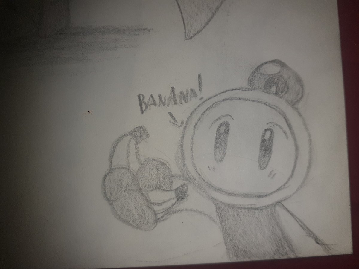 395Mysu74083's tweet photo. "Bana-banana!"
I was watching some bmj gameplay, and at one point the guy grabs two bananas and Shirobom says that lol—so it made me want to draw him lol.😅😂
#bomberman #bmj #bombermanjetters
#drawing https://t.co/bfUdpAaWQq