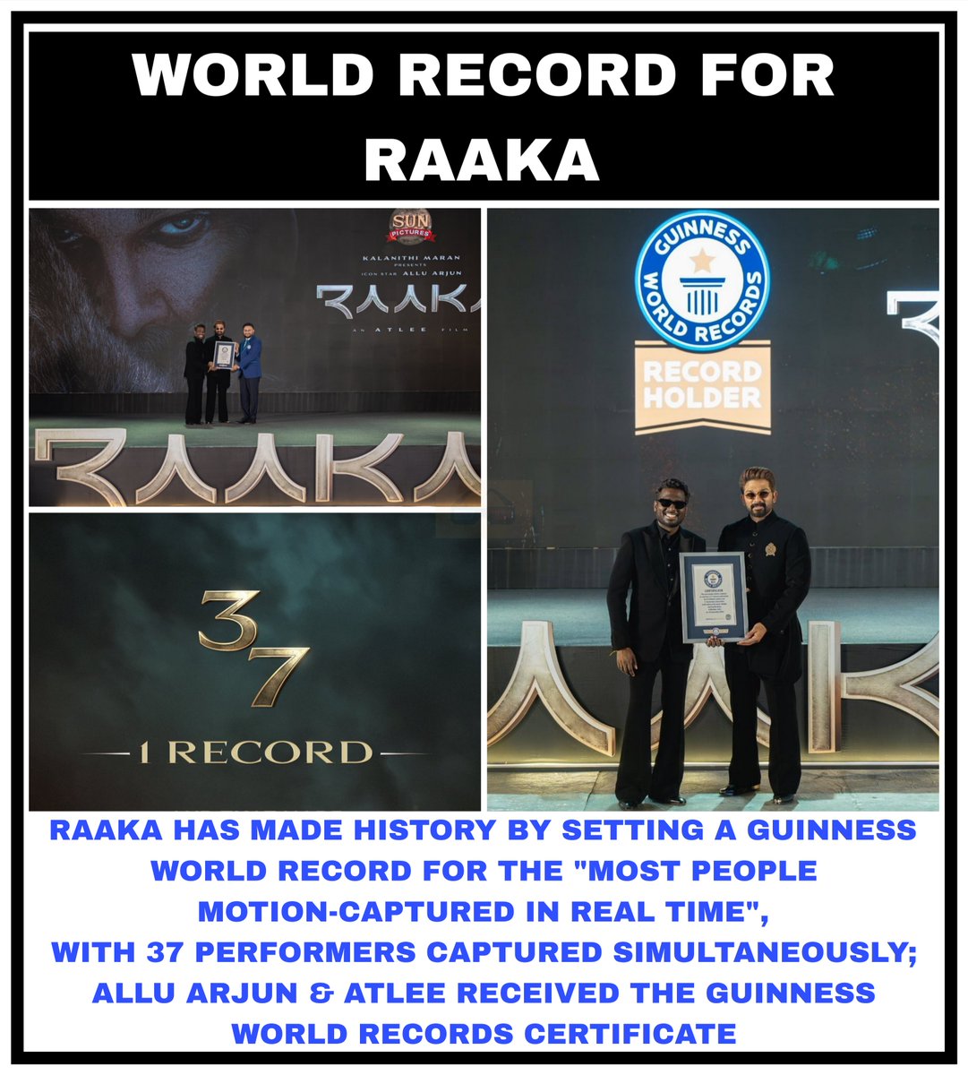 moviemanblogger's tweet photo. Raaka Sets Guinness World Record With 37 Performers in Real Time Motion Capture ๐ฌโจ
#Raaka #AlluArjun #Atlee #GuinnessWorldRecords #RaakaMovie #DeepikaPadukone #RashmikaMandanna #hbdatlee #saiabhyankar #AlluArjunFans #AtleeFans #MotionCapture #Mocap #MovieManBlogger https://t.co/0nG9URZC6Q