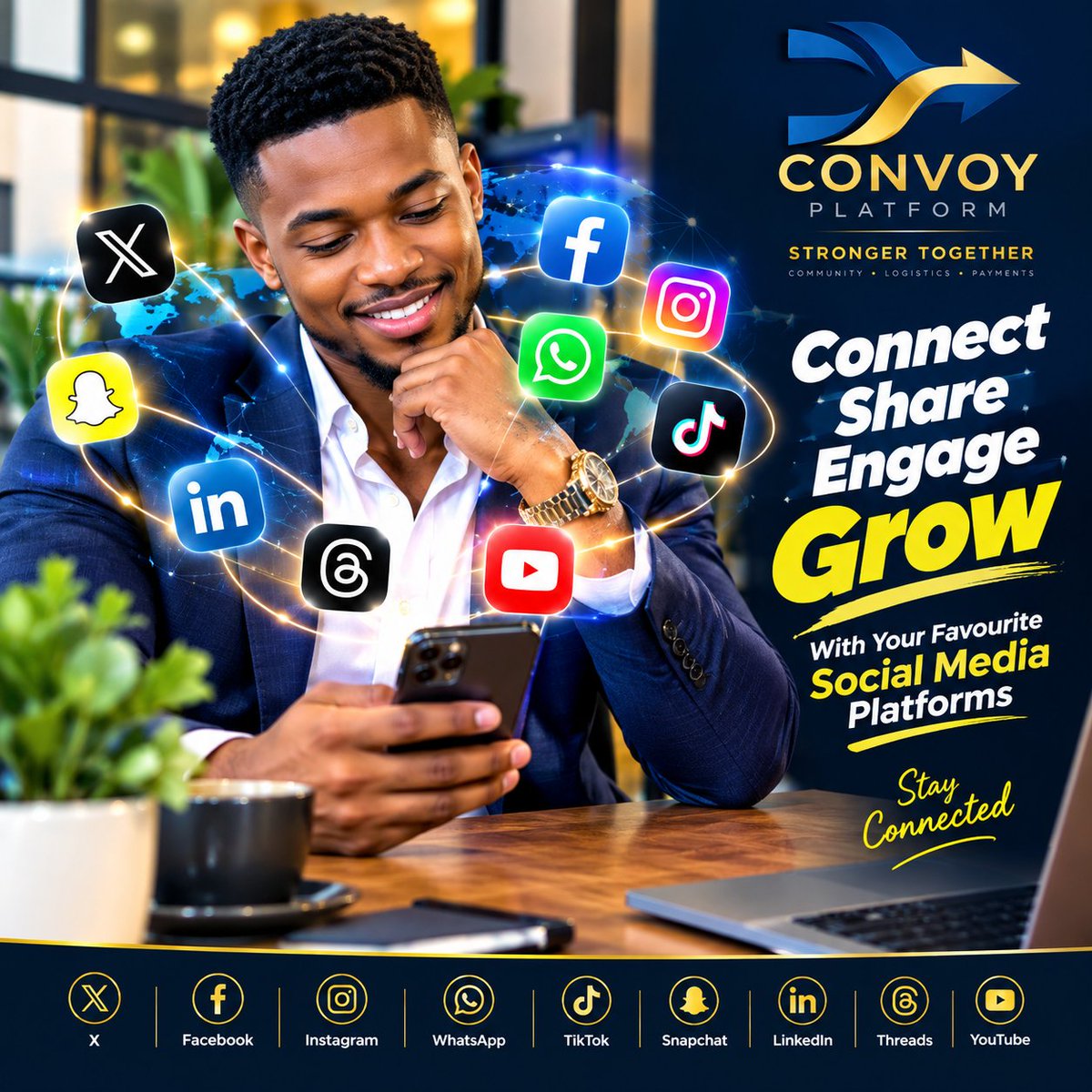 convoyplatform1's tweet photo. 🚀 Connect. Share. Engage. Grow! 🌐📱
Your favourite social media platforms are powerful tools for building connections, growing your brand, and reaching the right audience. With Convoy Platform, stay connected, engage with your community, and take your digital presence https://t.co/RxVdKzUMP4