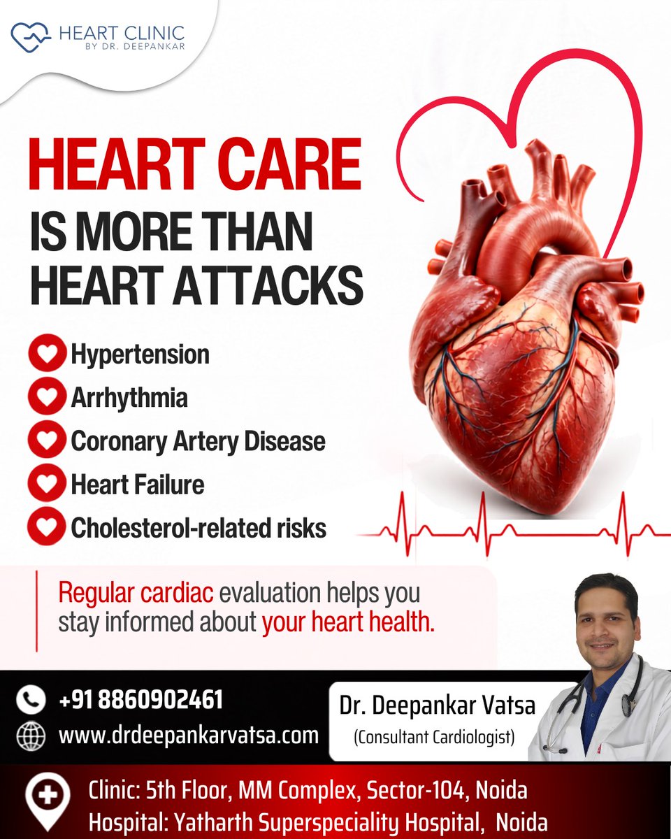 drdeepankarcard's tweet photo. HEART CARE IS MORE THAN HEART ATTACKS
Dr. Deepankar Vatsa
Consultant Cardiologist
📞+91 88609 02461
#DrDeepankarVatsa #HeartCare #HeartHealth #Cardiology #HeartCheckup #Hypertension #Arrhythmia #CoronaryArteryDisease #HeartFailure #Cholesterol #Cardiologist #Noida https://t.co/ttVAuFdMIy