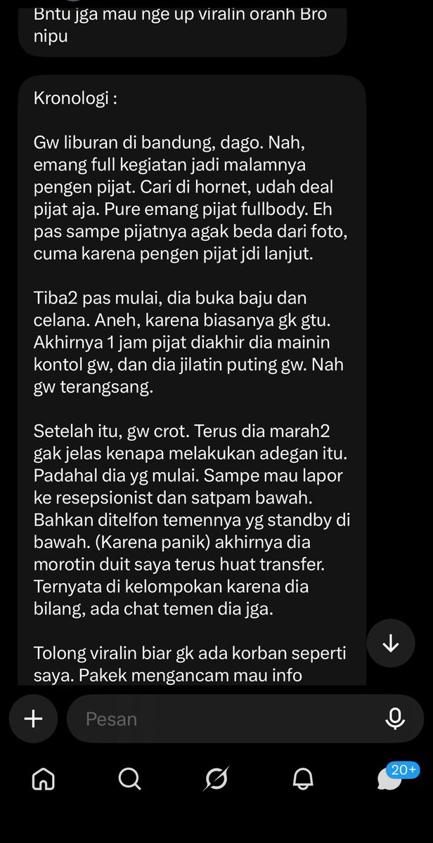 urscrtistvan's tweet photo. HORNET MEMAKAN KORBAN LAGI ❗️

GAK CUMA DI JAKARTA, BANDUNG PUN GAK LUPUT DARI PARA SINDIKAT PEMERASAN VIA APK HORNET BIADAB

Hati hati guys kalo mau pijat yang fotonya terlalu cakep, udah di pastikan fake https://t.co/gVZwLqtbRw