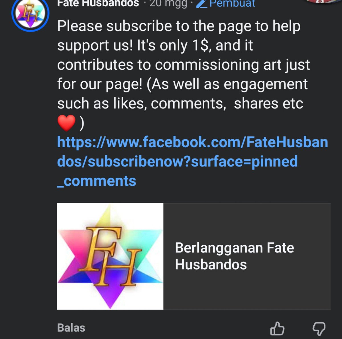 mithalpha's tweet photo. ‼️Artist Call Out, Warn: monetizer and reposter arts without consent

Hello everyone, this is articile i made alongside with note that Masuda-san been made from first september.

I'm sorry if my english is not very great. But i try my best explain everything in based on fact and investigation.

There's note that Masuda-san made for them to read it so they taken down the monetizer page. The notes also made to spread awareness towards page in facebook that been repost artists artwork, and monetize it without consent. But seems they just ignore the notes. So i will write articile about it.

How you know it's monetizer?

Because as you can see there's subscribe button, where you can subscribe to their page with 1$ that they said it will be used for commissioning artist (?).
Objection: neither your intention is good for support artists but still those money are dirty money you make.
Remember, you are a 'fanpage', you are 'reposter' page that shouldn't monetizer people works without their consent even they are fine with reposter but i believe every single soul of artist is disagree with monetizer their work without consent. It's illegal.

Apperantely, yes they seems see us, watch us, and see our movement that they remove the bot comment in third picture that otomatic there everytime a pict been posted to their page previously. But still, objection of your intention is good or not, repposting is prohibited worst monetizer by subscribing your page.

I believe we as artist and 'adult' understanding this basic common in artist community.

Read more Masuda-san note more here:
https://t.co/DphSX8TQC0

‼️Warning below the reply is racist comment.