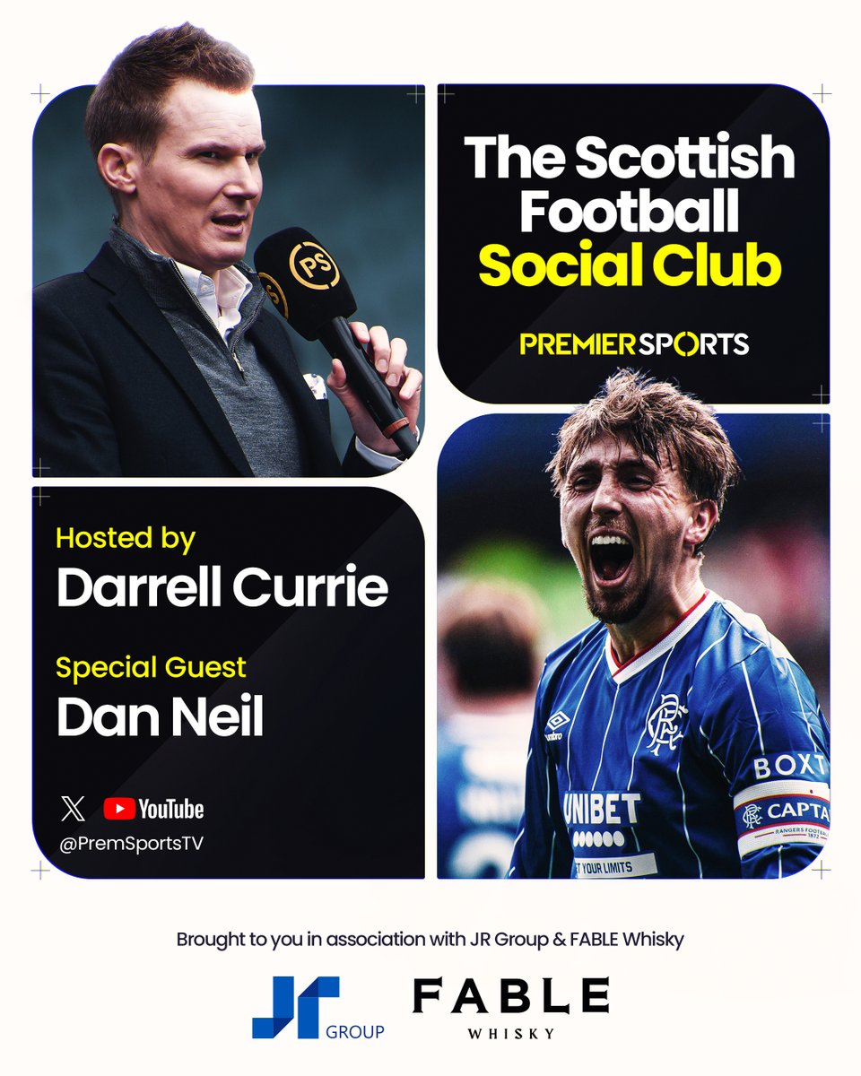 PremSportsTV's tweet photo. The Scottish Football Social Club is back with another massive weekend of games to talk about 🏴󠁧󠁢󠁳󠁣󠁴󠁿

Darrell, Alan and Michael will be joined by Rangers' Dan Neil to reflect on his back to back derby wins 🗣️

Tune in live from 6pm on X or YouTube 📺 https://t.co/zLy6L6U7vd