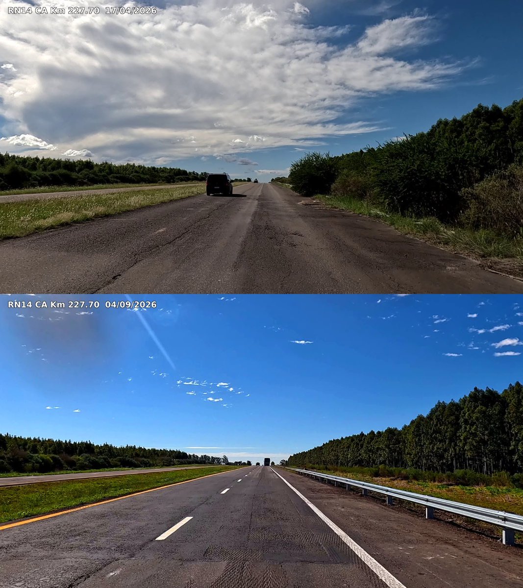 ernestoarriaga's tweet photo. OBRAS QUE SE VEN | ANTES Y DESPUÉS

En pocos meses, distintos sectores de la RN14 muestran una transformación concreta: recuperación de calzada, nueva demarcación, iluminación y puesta en valor.

Las imágenes hablan por sí solas. El cambio ya se ve en la ruta.

@mbradanini https://t.co/yXAGpDuwKE