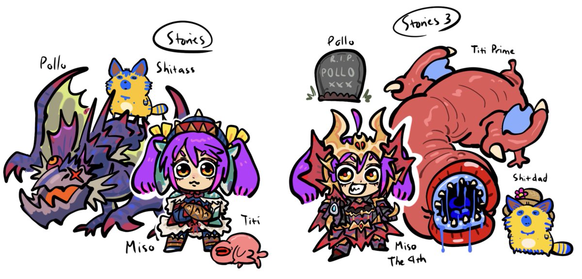 precumking67's tweet photo. sometimes i draw my my mh hunter miso and her palico shitass https://t.co/QwNtCOFoP9