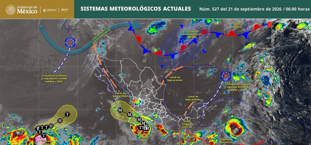 CNPC_MX's tweet photo. 🌧️ LLUVIAS PUNTUALES INTENSAS EN NAYARIT, OAXACA Y CHIAPAS

De acuerdo con @conagua_clima, para este día se prevén:

🌀 La extensa circulación de la tormenta tropical Polo ocasionará lluvias fuertes a muy fuertes en el occidente y sur del país, con lluvias puntuales intensas en Oaxaca, así como oleaje elevado en las costas del Pacífico Sur y Central Mexicano.

🌧️ El monzón mexicano, aunado a inestabilidad atmosférica, ocasionará lluvias fuertes a muy fuertes en Baja California Sur, Sonora, Chihuahua, Sinaloa y Durango, con lluvias puntuales intensas en Nayarit.

🌦️ Canales de baja presión, una vaguada en niveles medios y altos de la atmósfera, la onda tropical núm. 40 y la aproximación de la vaguada monzónica originarán chubascos y lluvias fuertes en estados del norte, noreste, centro, oriente y sureste del país, incluida la península de Yucatán, con lluvias puntuales intensas en Chiapas y lluvias muy fuertes en Tabasco.

🌡️ Prevalecerá el ambiente caluroso a muy caluroso en el norte de la República Mexicana, estados del litoral del Pacífico mexicano y la península de Yucatán.

#LaPrevenciónEsNuestraFuerza