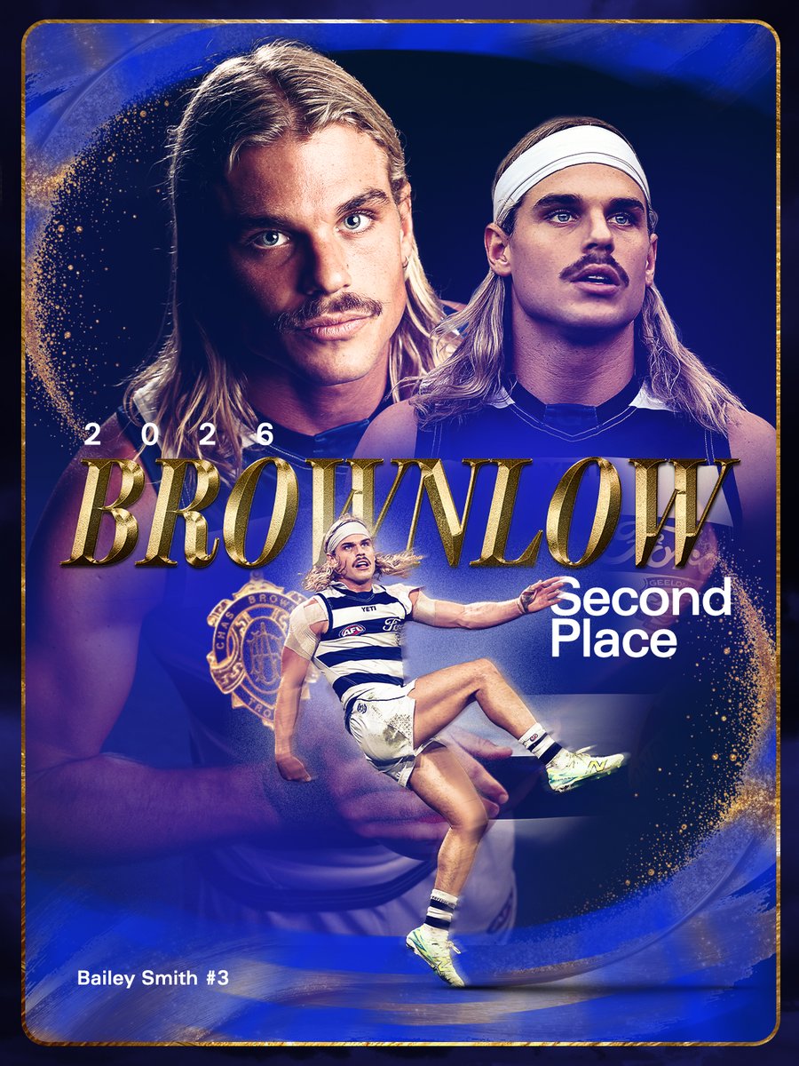 GeelongCats's tweet photo. Another massive year in the mighty Blue &amp; White 💙

With a career-high 36 votes, Bailey Smith has finished runner up in the 2026 Brownlow Medal 👏

📖 https://t.co/OBnVOQw81x https://t.co/SrB7d6fOhV