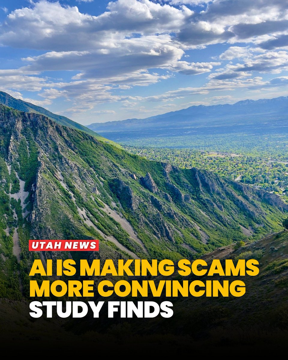 UtahIsAwesome's tweet photo. AI-written scam messages fooled 28% of people in a new BYU study, compared with 21% for human-written scams

https://t.co/s7imgb9QYG #utah https://t.co/UC7sDQ9rX6