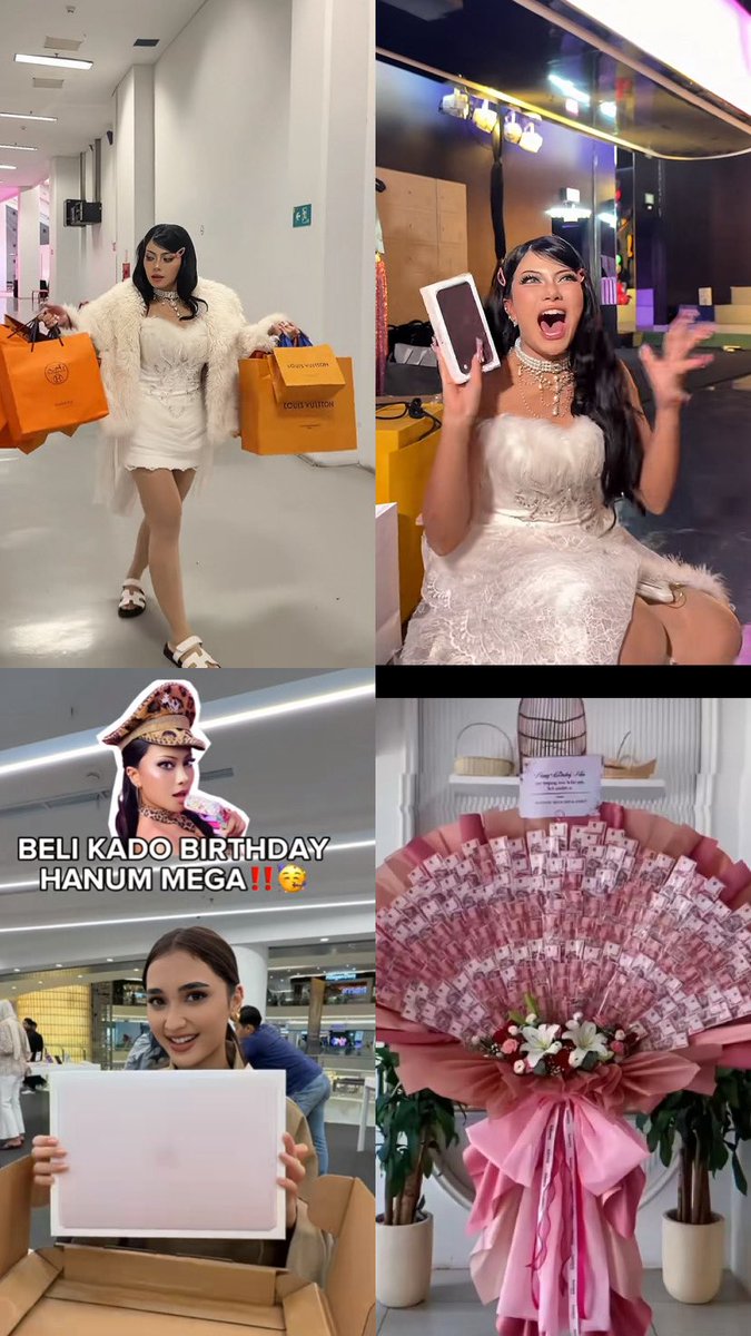 txtdri's tweet photo. si hanum mega di hujat karena kaga sesuai sama bayangan netijen. di tambah vt dia yang bilang “udah balik modal gw ulangtahun”

yg netijen bayangkan:
- ultah di lapangan gbk + mewah tema gyaru
- dapet hadiah dari temen-temen mahal.
- hadiah souvenir buat tamu mewah nih kayanya.

katanya kaga sesuai bayangan netijen hadiah souvenir nya…