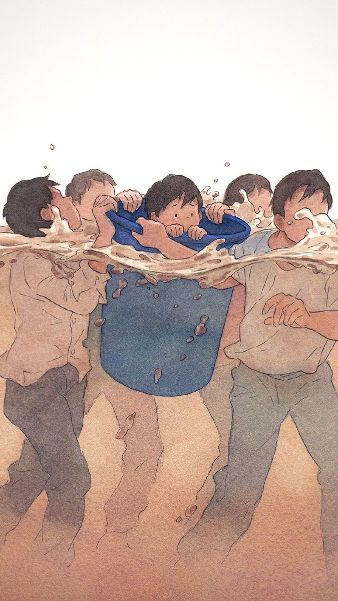 pmamtraveller's tweet photo. This illustration by Bin Lee is inspired by the real-life rescue events during the July 2021 floods in Zhengzhou, China, where ordinary citizens rescued a child in a large blue plastic tub. https://t.co/Zee80hphId