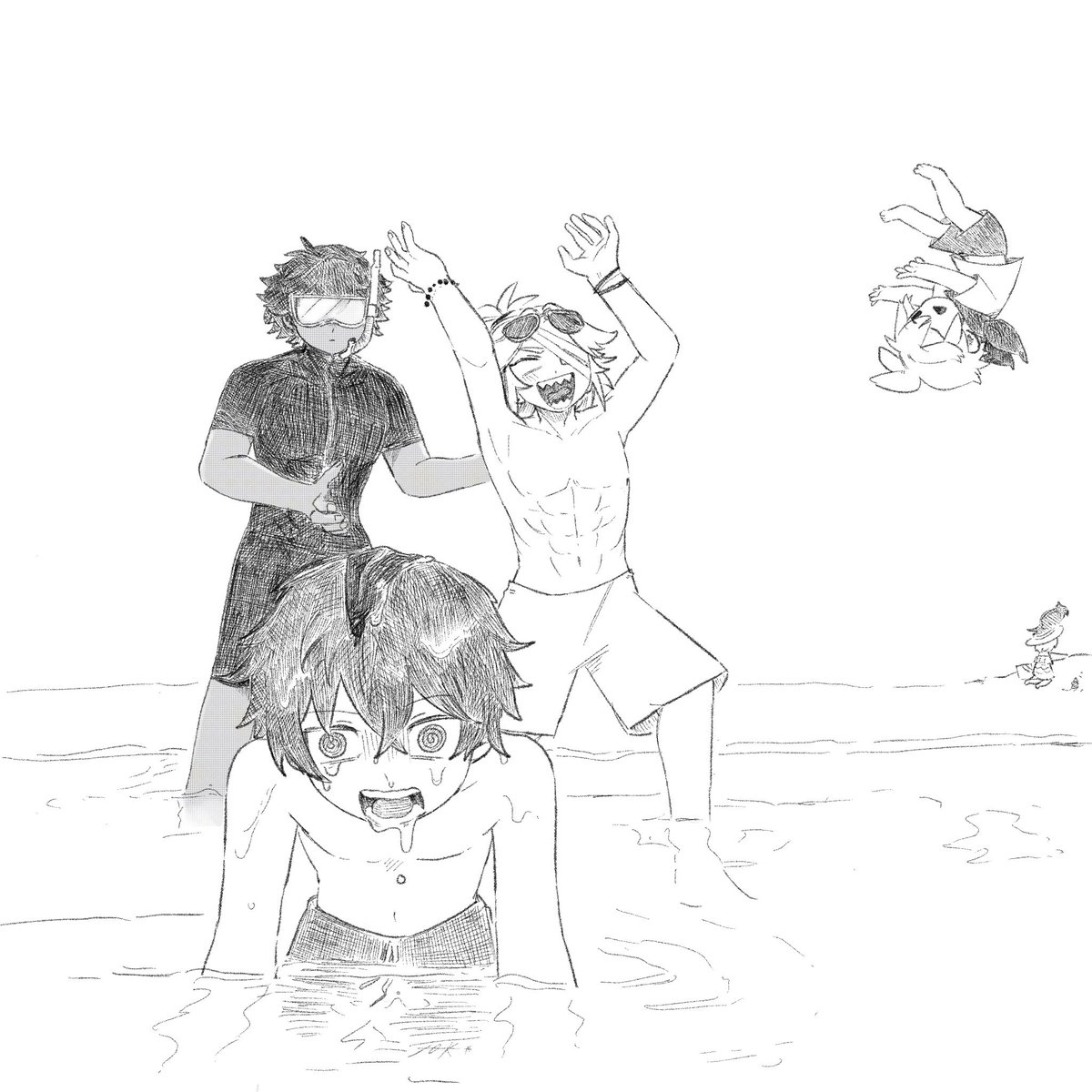 to_ki_888's tweet photo. #ほの暮しの庭
 皆、海に行こうよ。
（※水着二次創作） https://t.co/2Bb2iB93q4