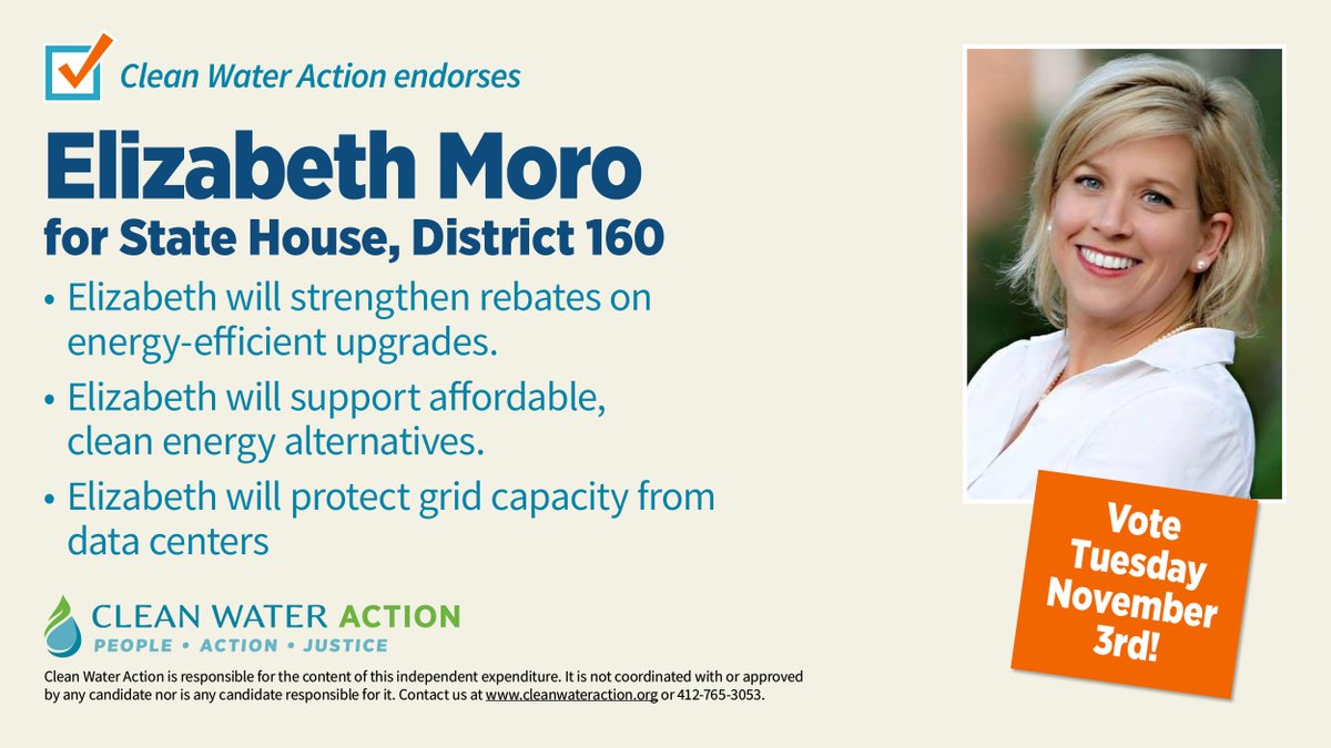 CleanH2OPA's tweet photo. Be a #CleanWaterVoter by supporting Elizabeth &amp; helping us flip a seat represented by a legislator w/ a 49% lifetime #environmental voting record, Craig Williams. Elizabeth is all about working together to find solutions that make daily life &amp; our #environment better. https://t.co/Kwga5BdiPT