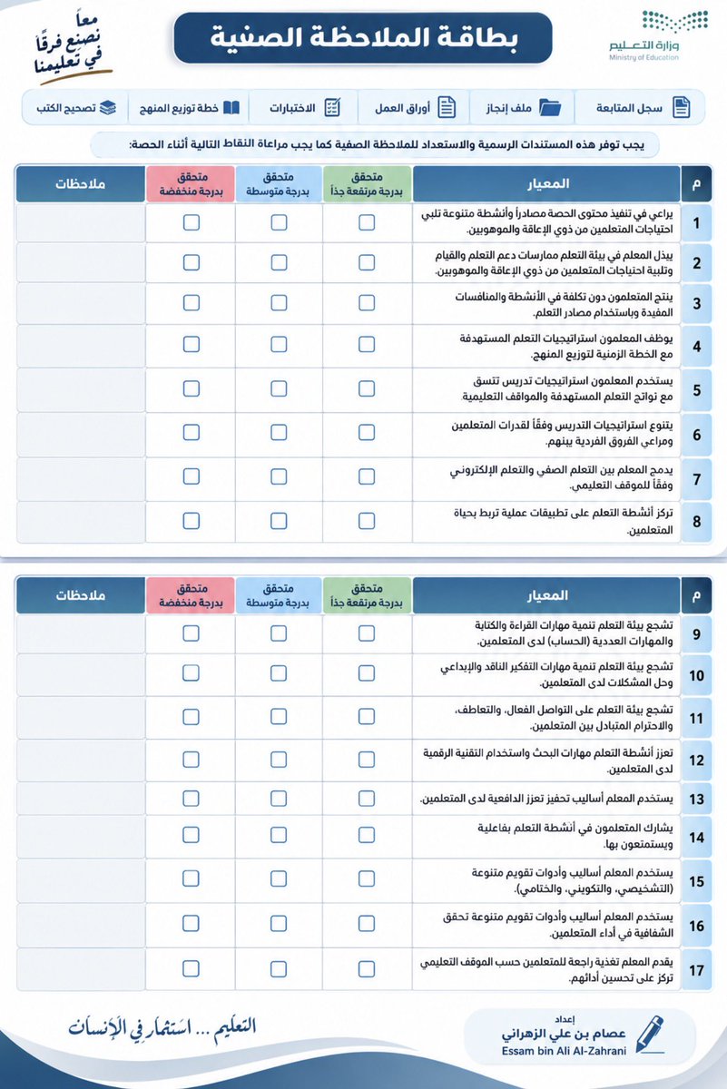 suntop_10's tweet photo. بطاقة للملاحظة الصفية قريبة من بطاقة الملاحظة الصفية للفريق الخارجي من هيئة تقويم التعليم
#التقويم_الخارجي 
#هيئة_تقويم_التعليم_التدريب
#التعليم #البطاقة_الصفية https://t.co/g4zpj6agnC