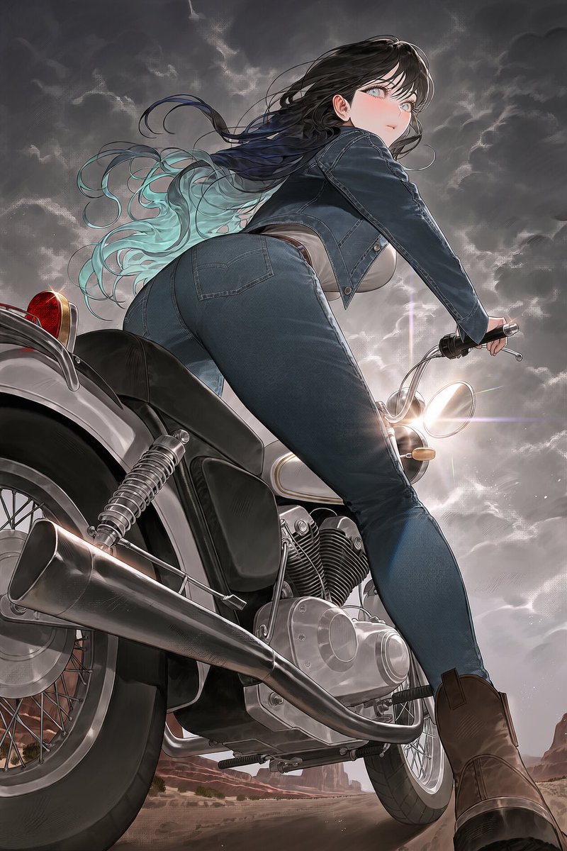 sha1shashasha's tweet photo. 🏍️[프롬 공유] 애기야, 오빠 바이크 끌고 왔다

[Prompt Sharing] / [プロンプトの共有]
* v5 / v4.5 둘 다 타율 확인했습니다.
* 필요한 만큼 가중치를 조정해주세요.
* 남자캐릭터, 여자캐릭터 모두 사용 가능. 수정 가능.
* 탐넘 편하게 사용해주세요.

cinematic fashion editorial,
1.4::extreme low angle::,
1.4::worm's-eye view::, dynamic low view,
1.3::dynamic perspective::,

1.4::riding classic motorcycle::,
1.5::leaning over motorcycle handlebars::,
1.3::looking back over shoulder::,
1.4::denim jacket::,
1.4::blue denim jeans::,
1.3::brown leather boots::,
1.4::vintage classic motorcycle::,
1.3::chrome exhaust pipe::,
1.3::chrome engine parts::,

1.4::bright sun flare::,
1.3::sunburst from side mirror::,
1.3::dark cloudy sky::,
1.2::dirt road ground::,
1.2::vintage desert aesthetic::,
full body shot